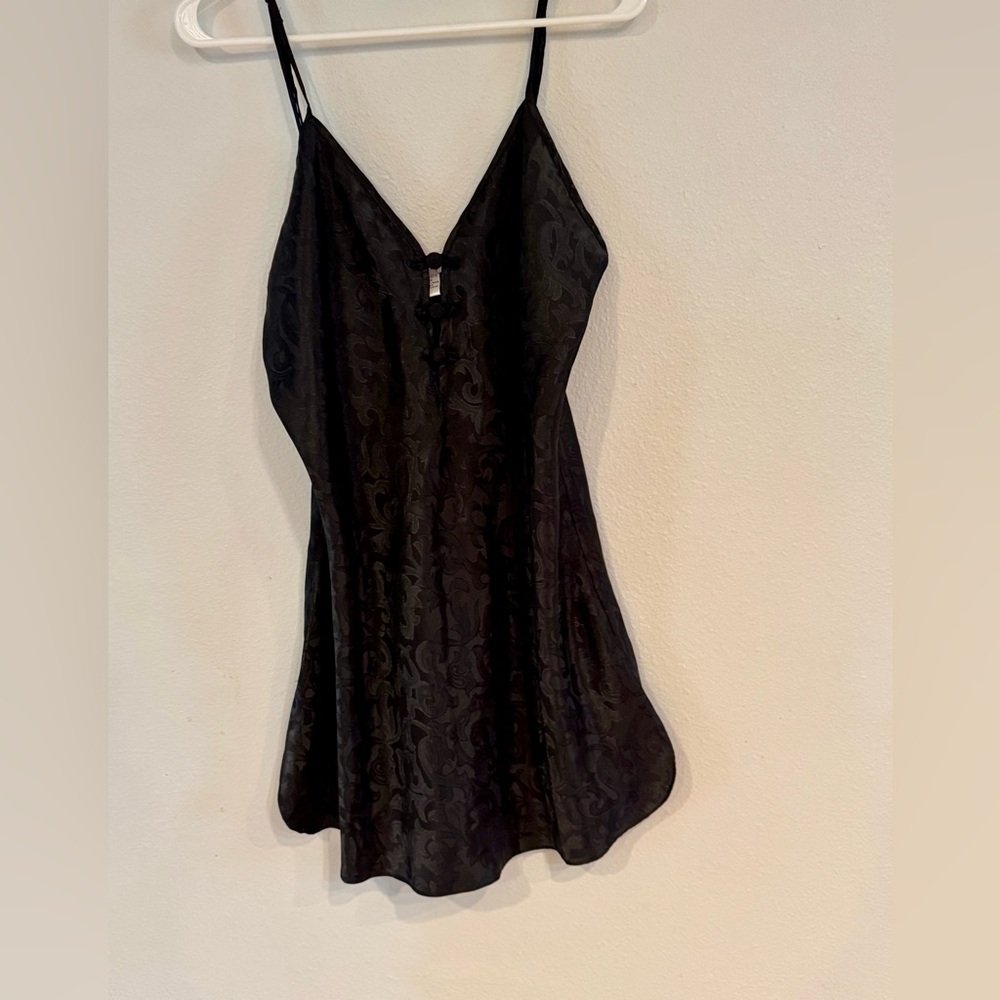 Vintage Black Embossed Satin Short Nightie Size Medium